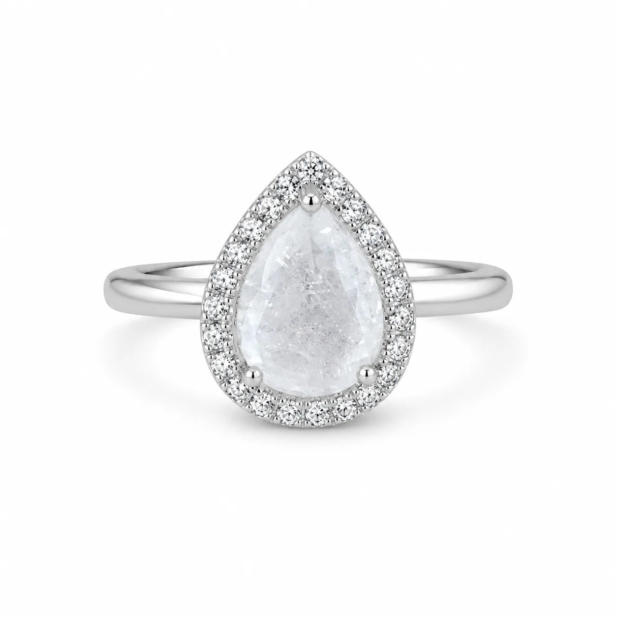 Marvel Silver pear shape white stone silver ring for women with sparkling halo design
