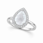 Marvel Silver pear shape white stone silver ring for women with sparkling halo design