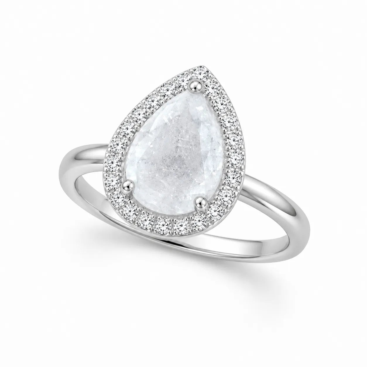 Marvel Silver pear shape white stone silver ring for women with sparkling halo design