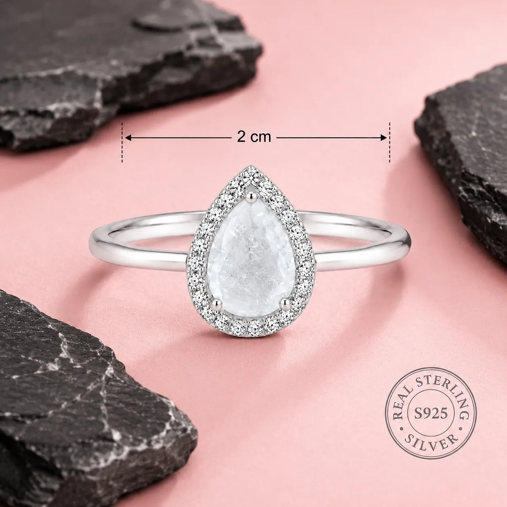 Marvel Silver pear shape white stone silver ring for women with sparkling halo design