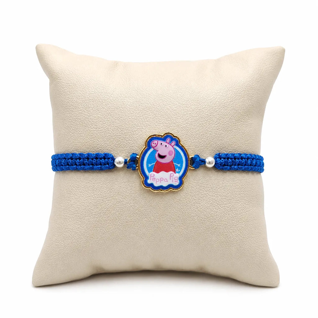 Marvel Silver Peppa Pig Silver Rakhi for Kids with Blue Woven Thread
