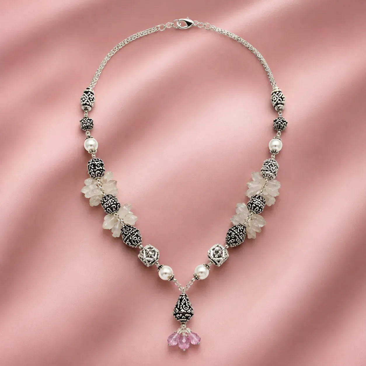 Marvel Silver Pink Oxidized Necklace