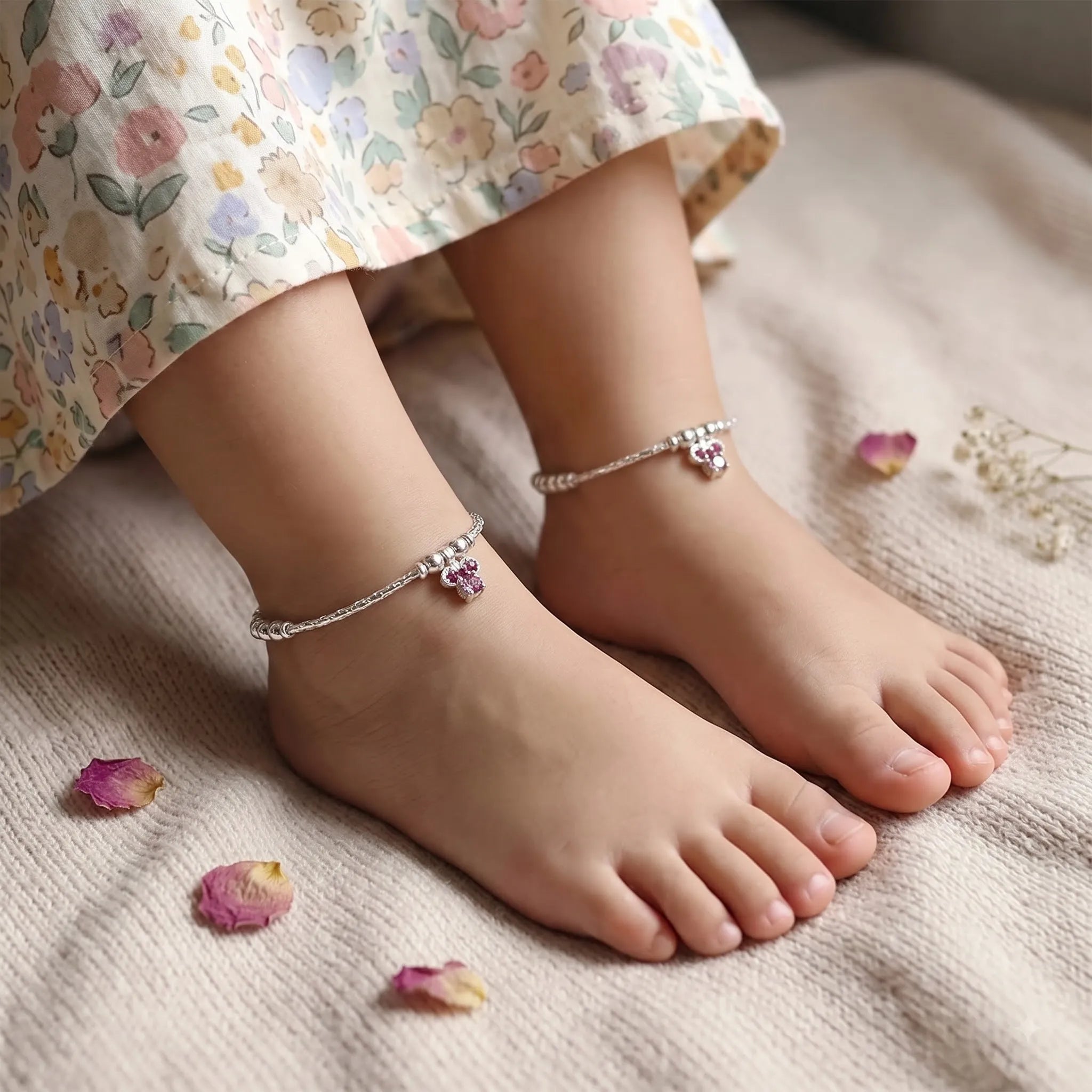 Marvel Silver Pink Butterfly Baby Payal