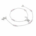 Marvel Silver pink flower charm girls payal pair with fine silver chain and hanging charms