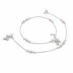 Marvel Silver pink flower charm girls payal pair with fine silver chain and hanging charms
