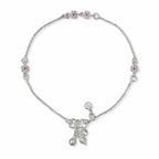 Marvel Silver pink flower charm girls payal pair with fine silver chain and hanging charms
