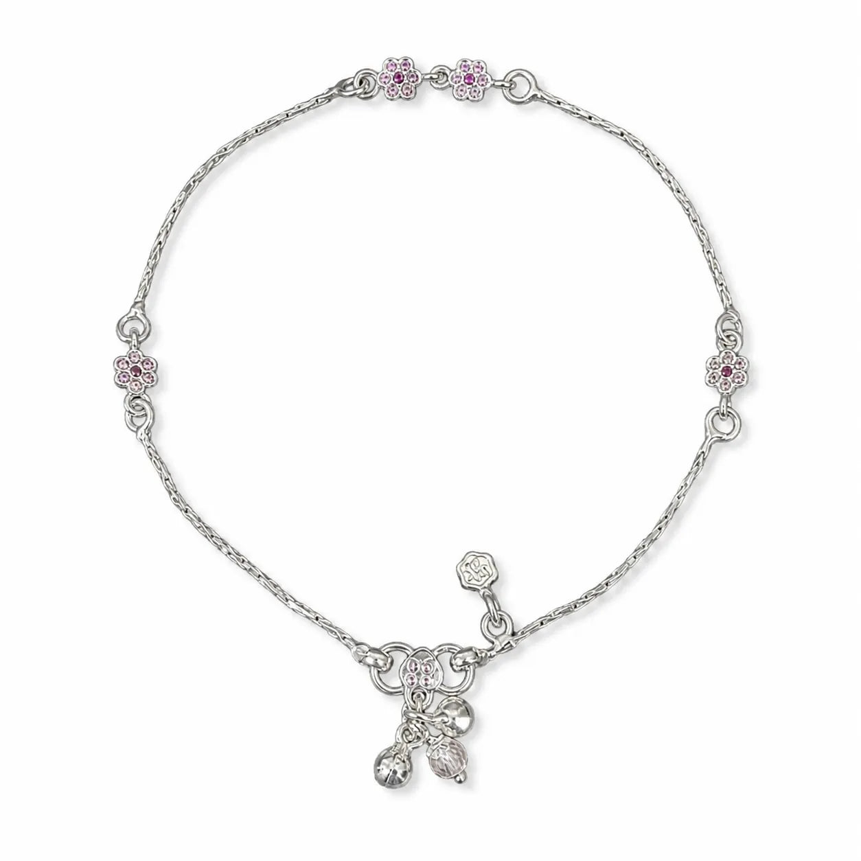 Marvel Silver pink flower charm girls payal pair with fine silver chain and hanging charms