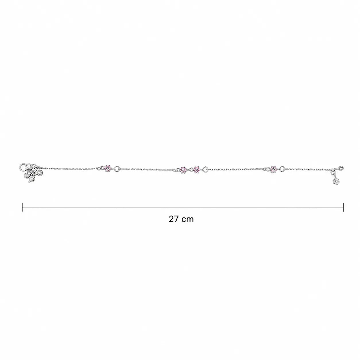 Marvel Silver pink flower charm girls payal pair with fine silver chain and hanging charms