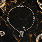 Marvel Silver pink flower charm girls payal pair with fine silver chain and hanging charms