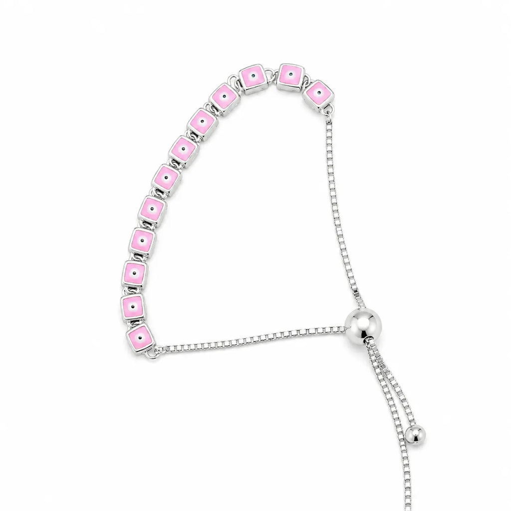 Marvel Silver pink square charm silver bracelet for women with adjustable slider lock