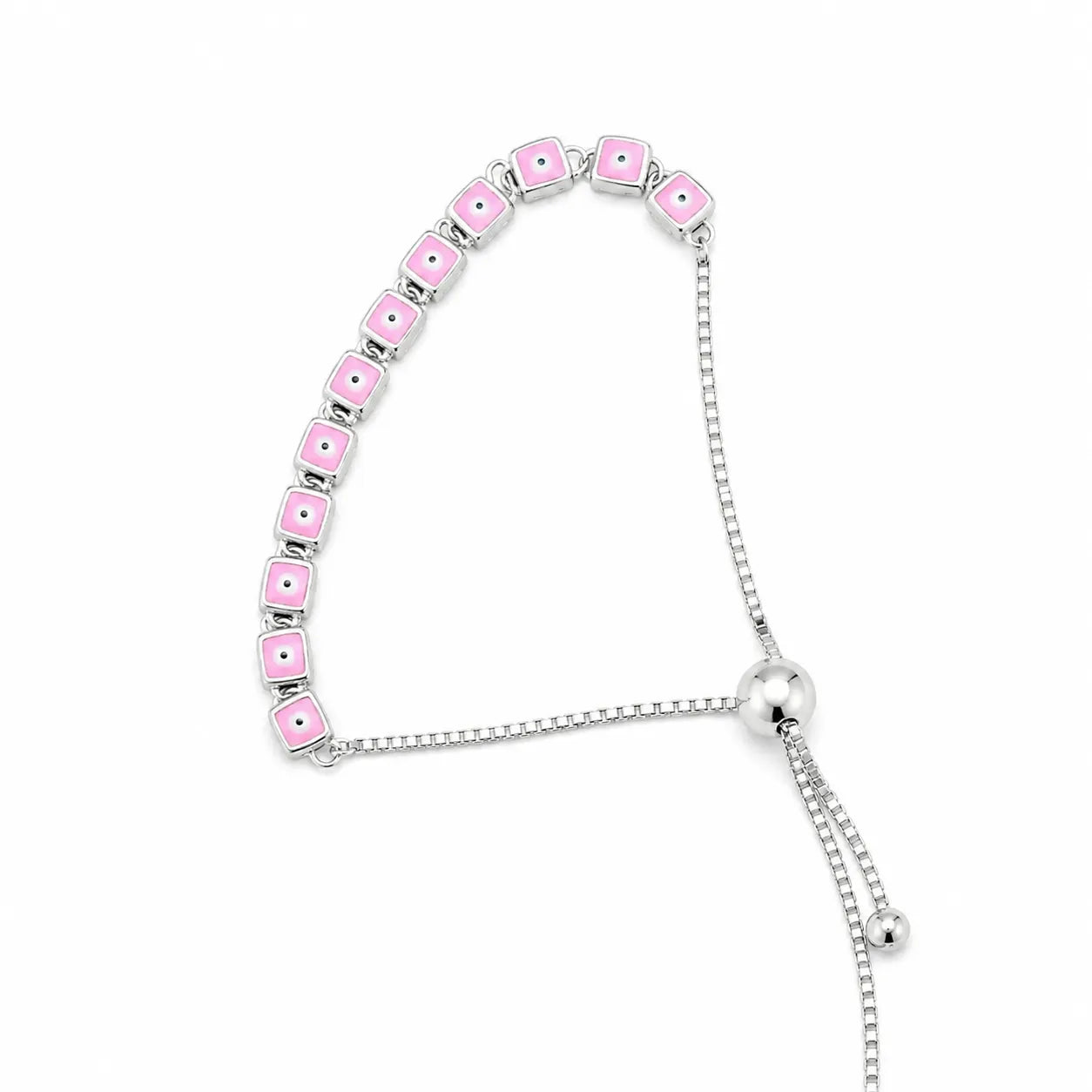Marvel Silver pink square charm silver bracelet for women with adjustable slider lock
