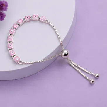 Marvel Silver pink square charm silver bracelet for women with adjustable slider lock