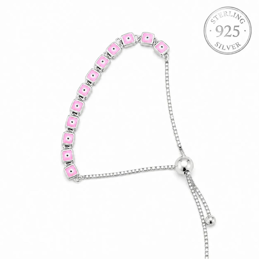 Marvel Silver pink square charm silver bracelet for women with adjustable slider lock