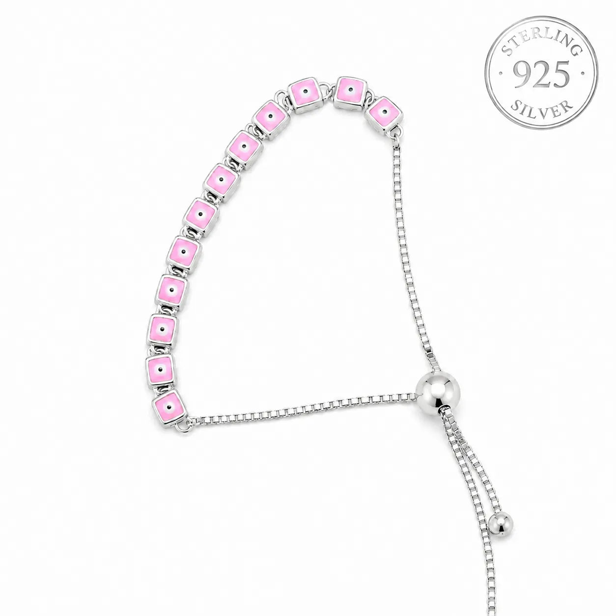 Marvel Silver pink square charm silver bracelet for women with adjustable slider lock