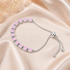 Marvel Silver pink square charm silver bracelet for women with adjustable slider lock