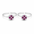 Marvel Silver pink stone silver toe ring pair for women with adjustable open band