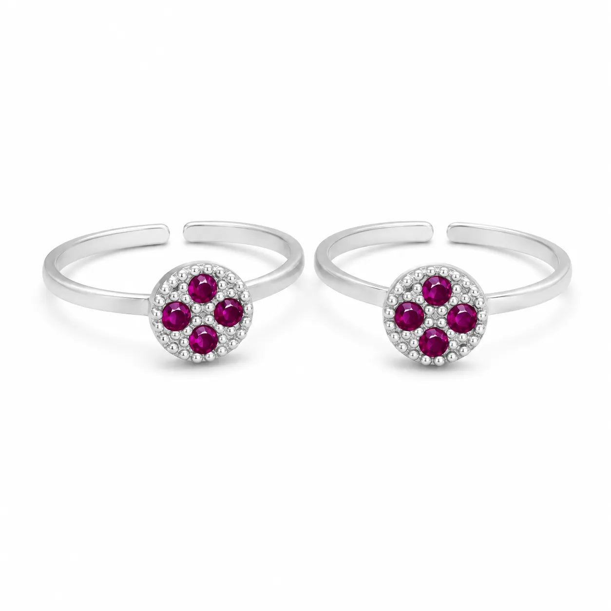Marvel Silver pink stone silver toe ring pair for women with adjustable open band