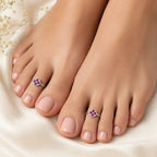Marvel Silver pink stone silver toe ring pair for women with adjustable open band