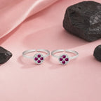 Marvel Silver pink stone silver toe ring pair for women with adjustable open band