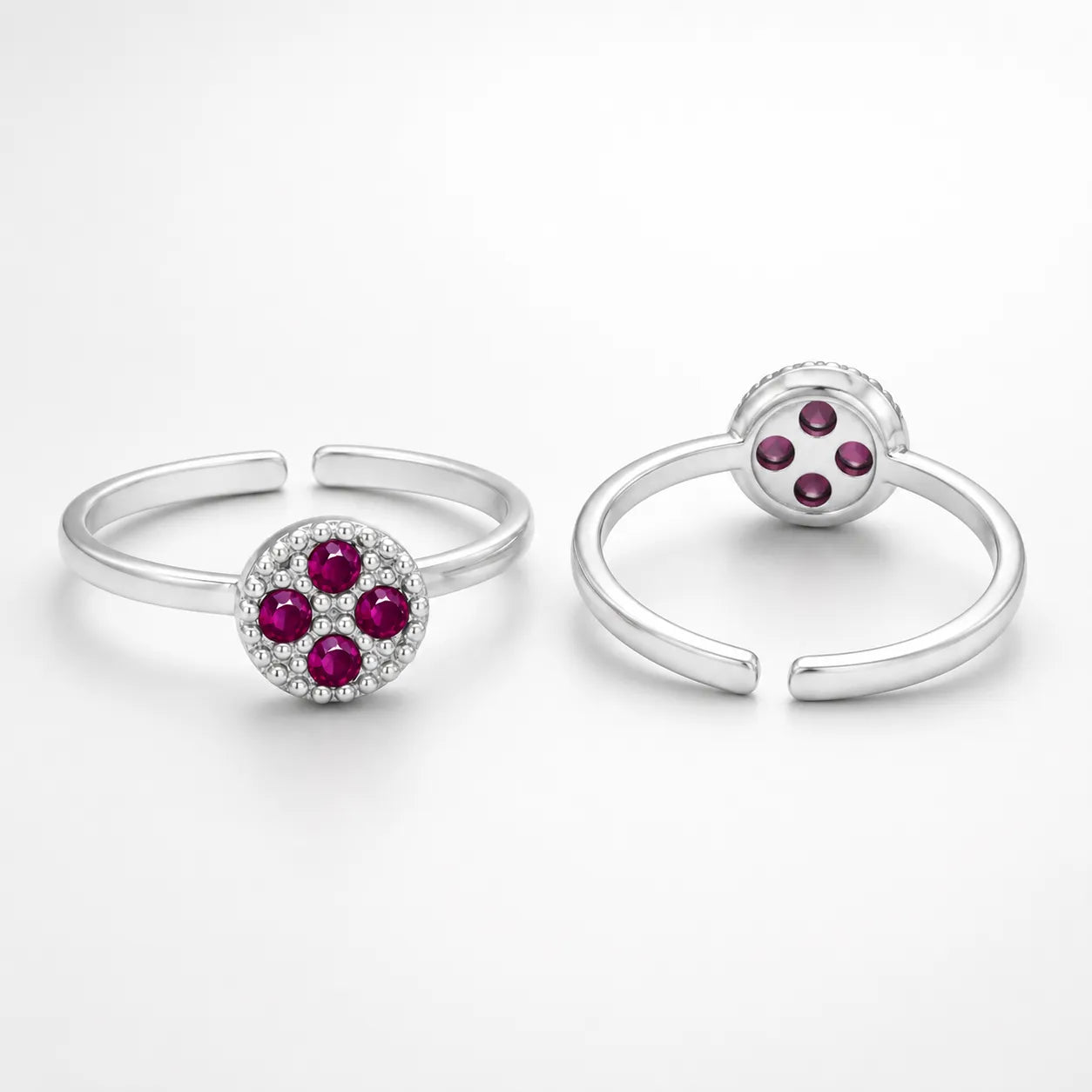 Marvel Silver pink stone silver toe ring pair for women with adjustable open band