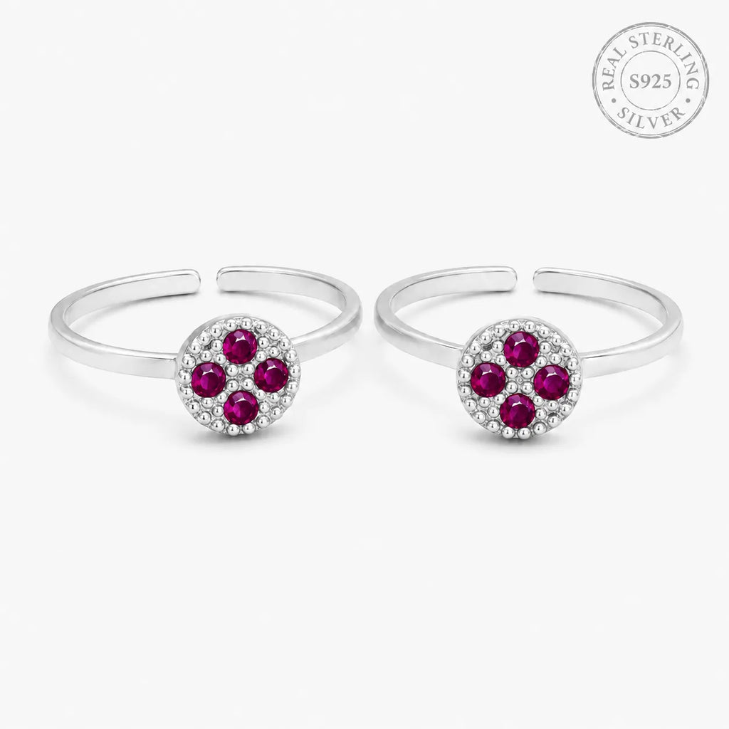 Marvel Silver pink stone silver toe ring pair for women with adjustable open band