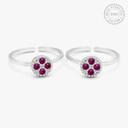 Marvel Silver pink stone silver toe ring pair for women with adjustable open band