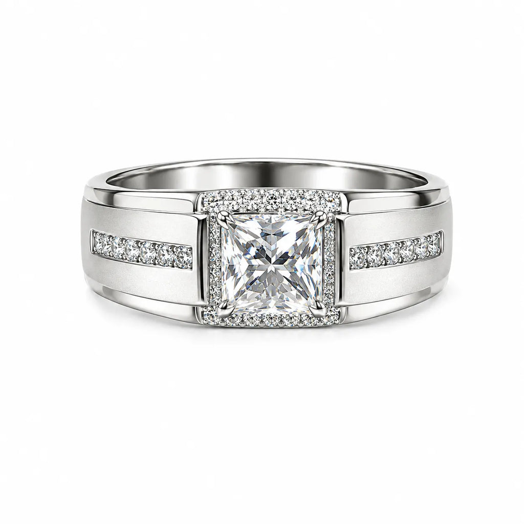 Marvel Silver princess cut CZ stone silver ring for men with 2.3 cm size