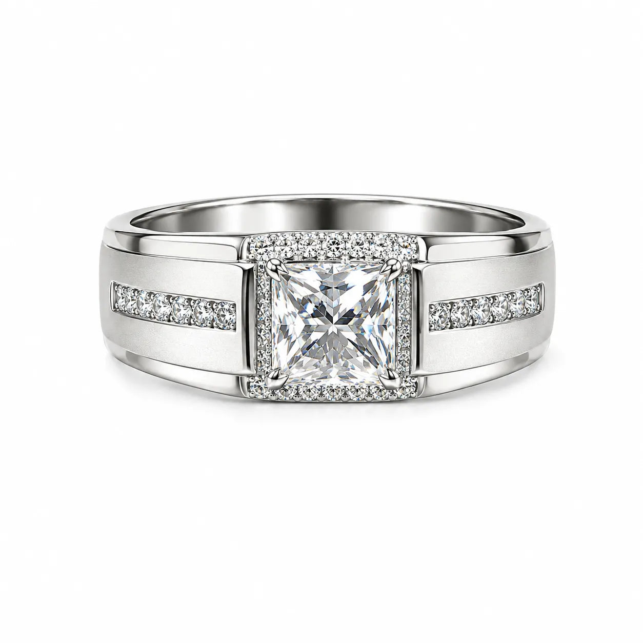 Marvel Silver princess cut CZ stone silver ring for men with 2.3 cm size