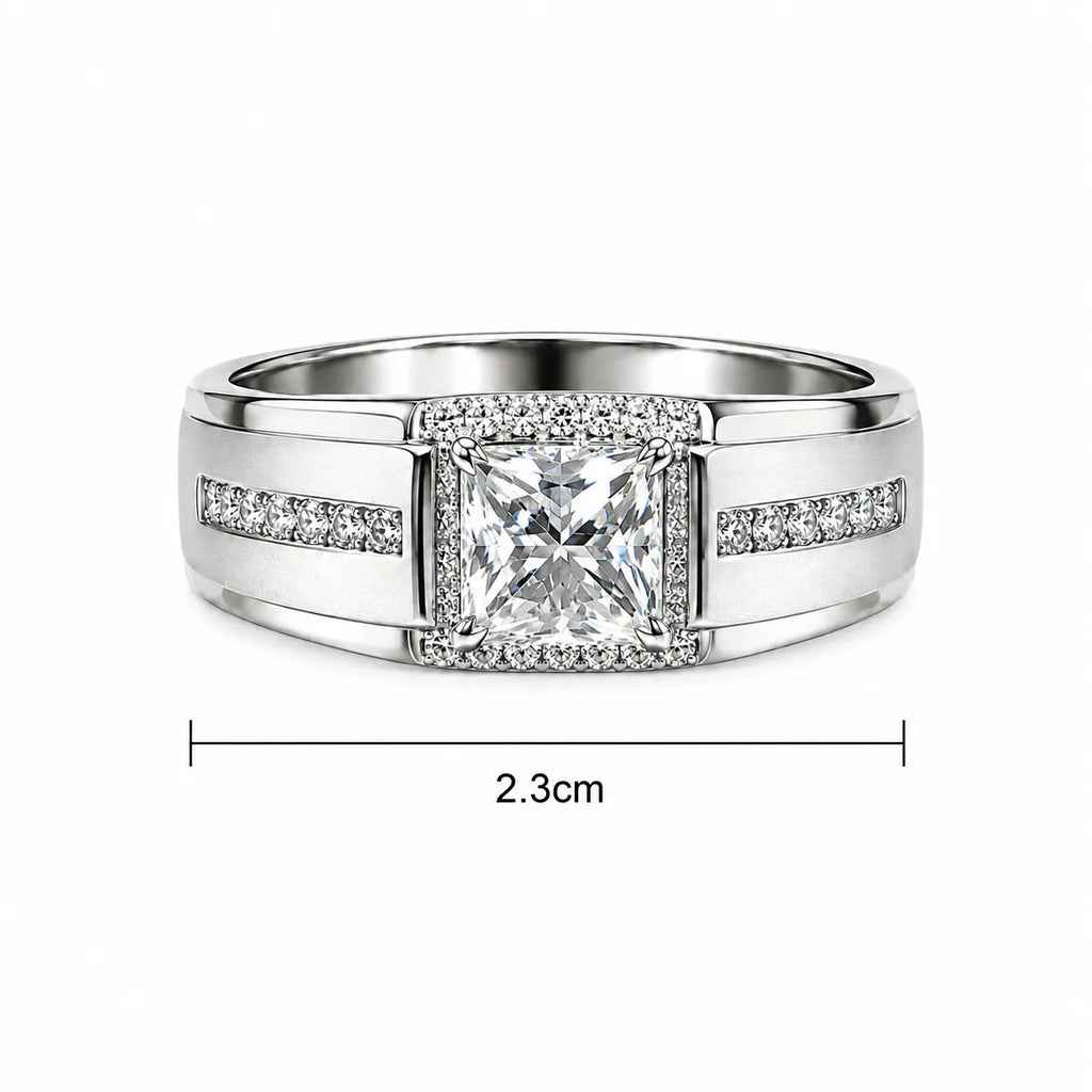 Marvel Silver princess cut CZ stone silver ring for men with 2.3 cm size