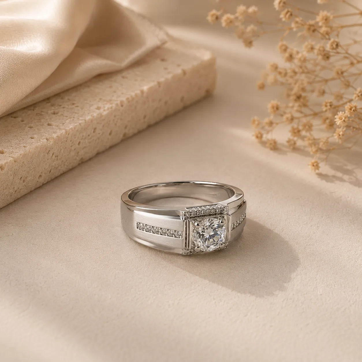 Marvel Silver princess cut CZ stone silver ring for men with 2.3 cm size