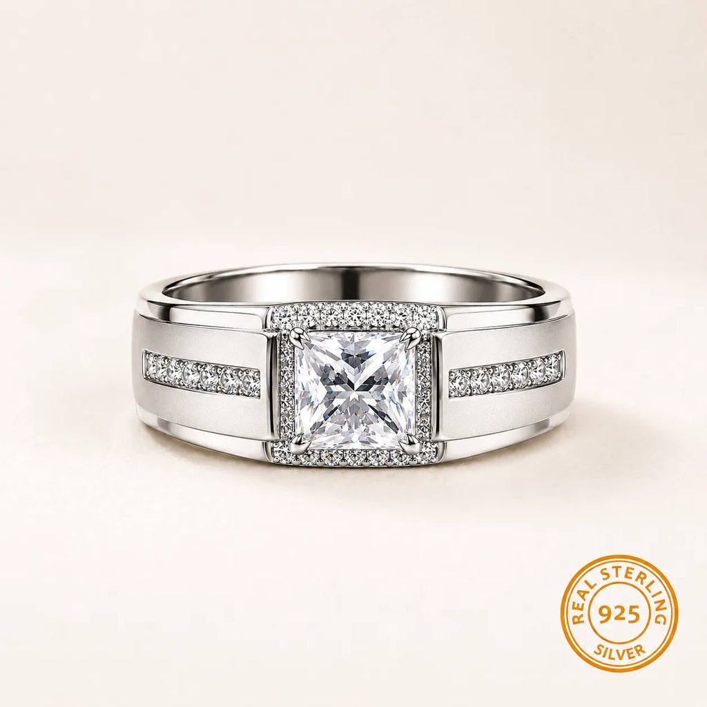 Marvel Silver princess cut CZ stone silver ring for men with 2.3 cm size