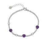 Marvel Silver 925 sterling silver tennis bracelet featuring sparkling white Cubic Zirconia stones with elegant purple gemstone accents and an adjustable chain, designed for women and girls, perfect for daily wear, office, parties, weddings, festive occasions, and gifting.