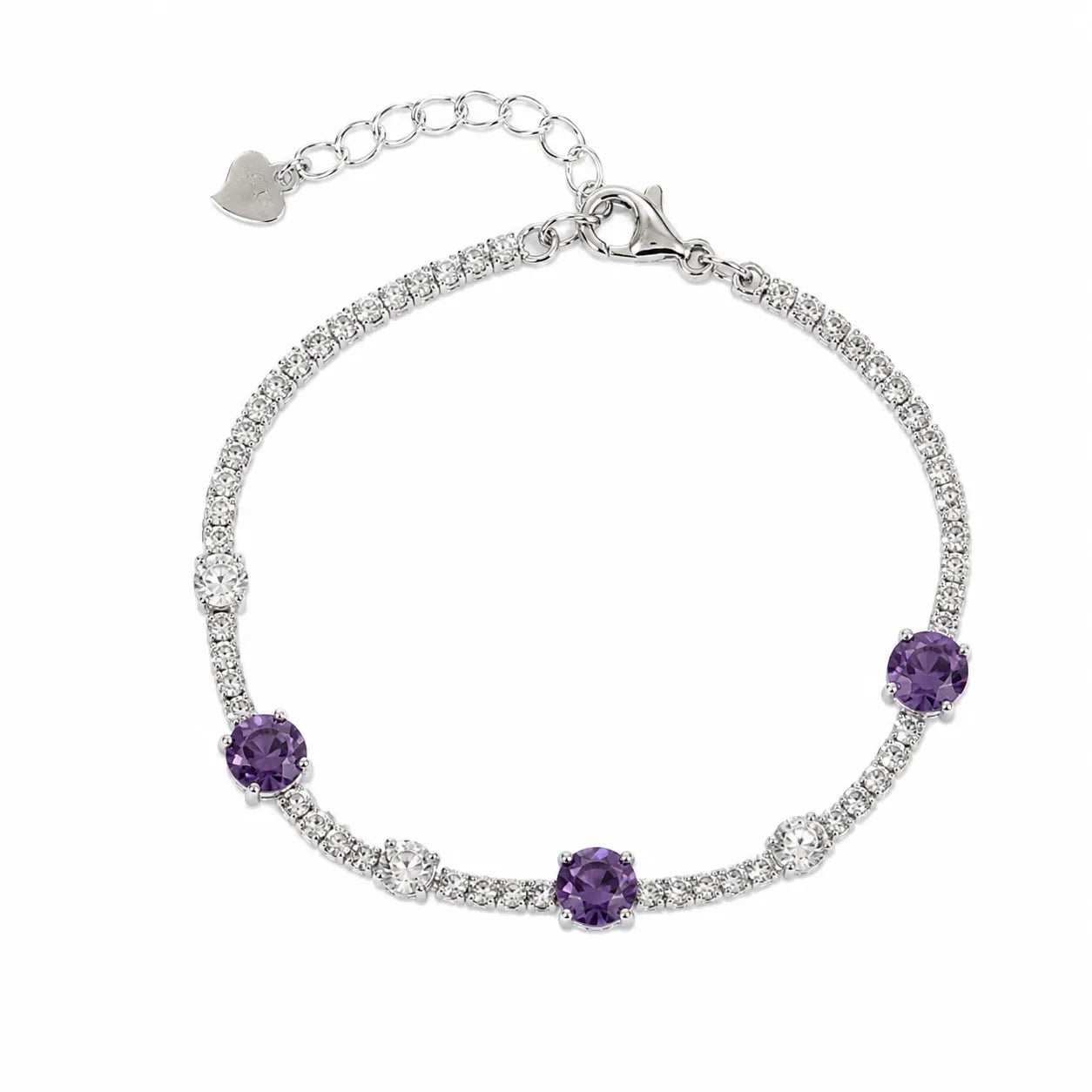Marvel Silver 925 sterling silver tennis bracelet featuring sparkling white Cubic Zirconia stones with elegant purple gemstone accents and an adjustable chain, designed for women and girls, perfect for daily wear, office, parties, weddings, festive occasions, and gifting.