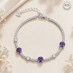 Marvel Silver 925 sterling silver tennis bracelet featuring sparkling white Cubic Zirconia stones with elegant purple gemstone accents and an adjustable chain, designed for women and girls, perfect for daily wear, office, parties, weddings, festive occasions, and gifting.