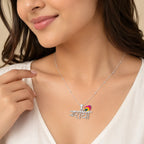 Marvel Silver Radha name silver chain pendant for girls with colorful peacock feather detail