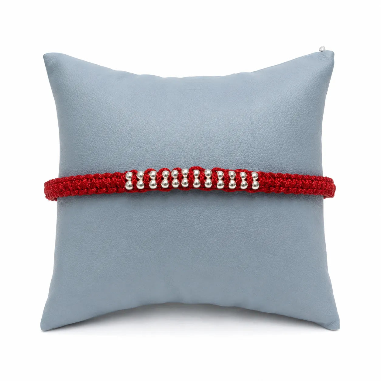 Marvel Silver red braided rakhi for brother with silver-tone bead centre design