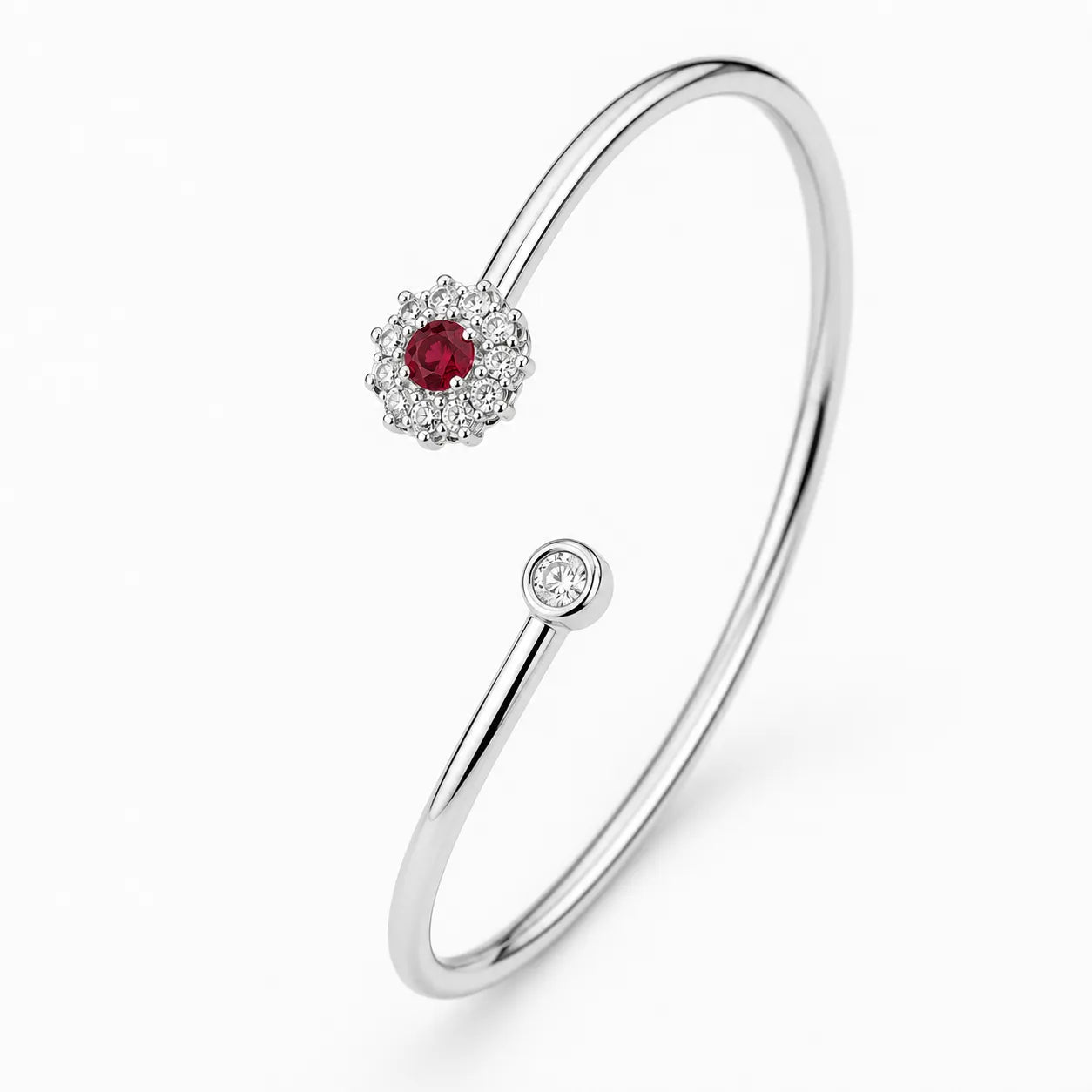 Marvel Silver red flower silver kada for girls with white sparkling stone detail