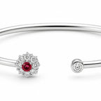 Marvel Silver red flower silver kada for girls with white sparkling stone detail