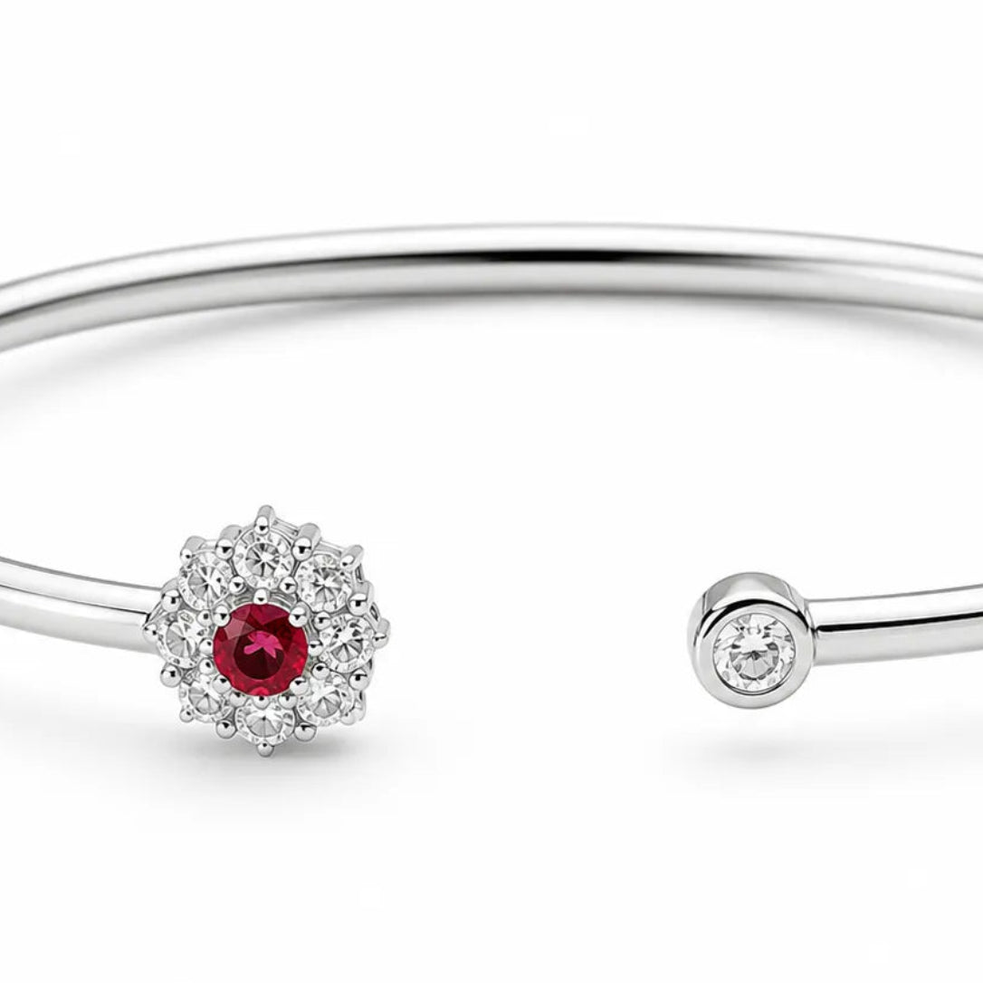 Marvel Silver red flower silver kada for girls with white sparkling stone detail