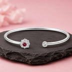 Marvel Silver red flower silver kada for girls with white sparkling stone detail