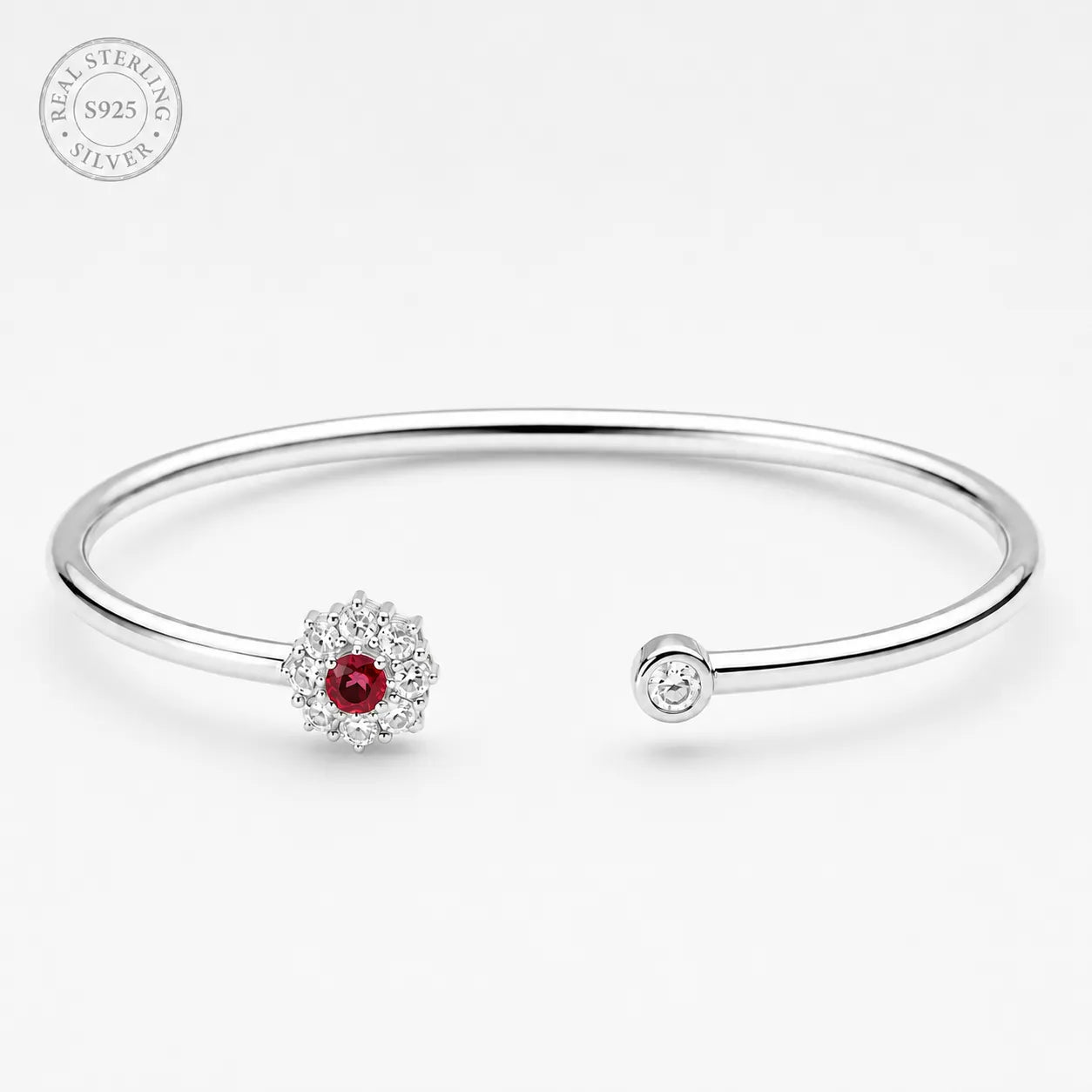 Marvel Silver red flower silver kada for girls with white sparkling stone detail