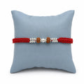 Marvel Silver red Rudraksha rakhi bracelet for men with silver-tone beads and braided thread