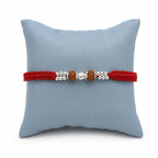 Marvel Silver red Rudraksha rakhi bracelet for men with silver-tone beads and braided thread