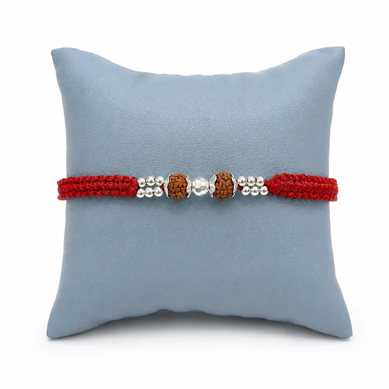 Marvel Silver red Rudraksha rakhi bracelet for men with silver-tone beads and braided thread