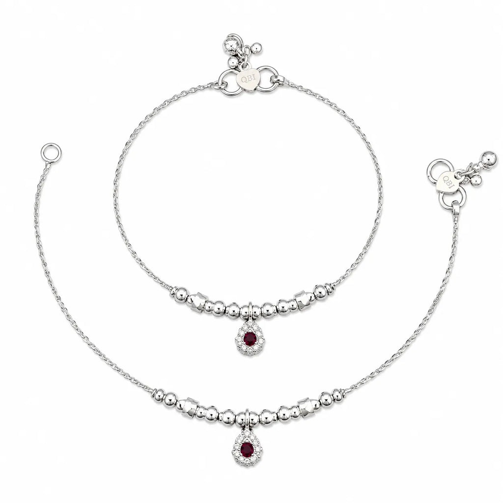 Marvel Silver Baby Payal with Red Stone Charm