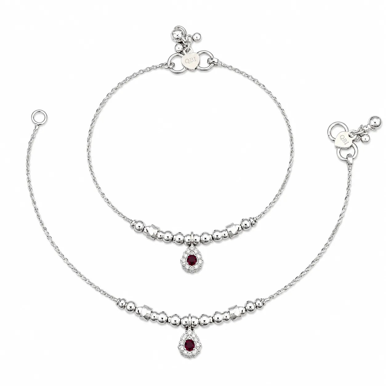 Marvel Silver Baby Payal with Red Stone Charm