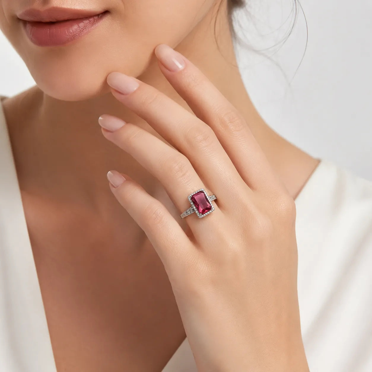 Marvel Silver red stone rectangular silver ring for women