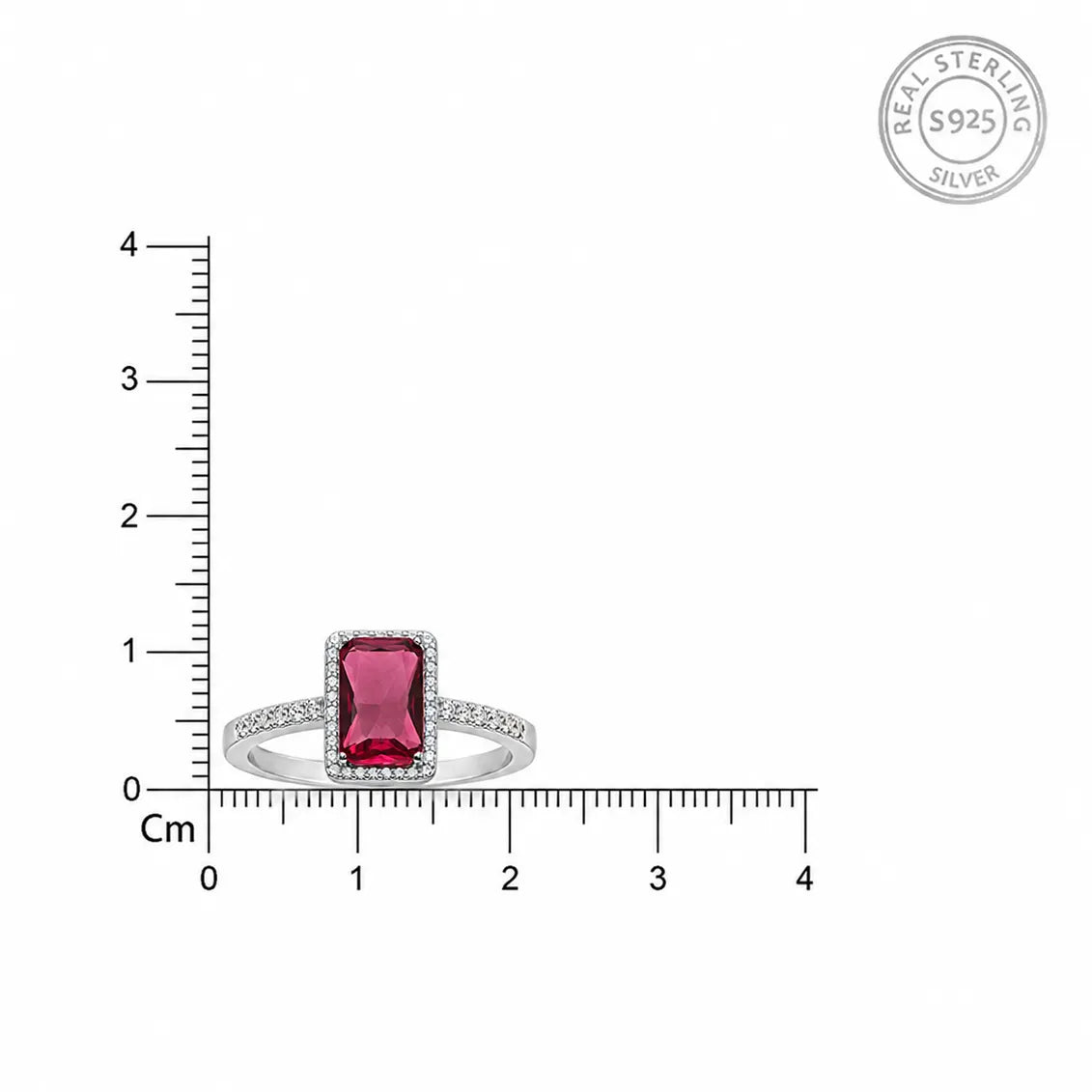 Marvel Silver red stone rectangular silver ring for women