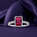 Marvel Silver red stone rectangular silver ring for women