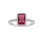 Marvel Silver red stone rectangular silver ring for women
